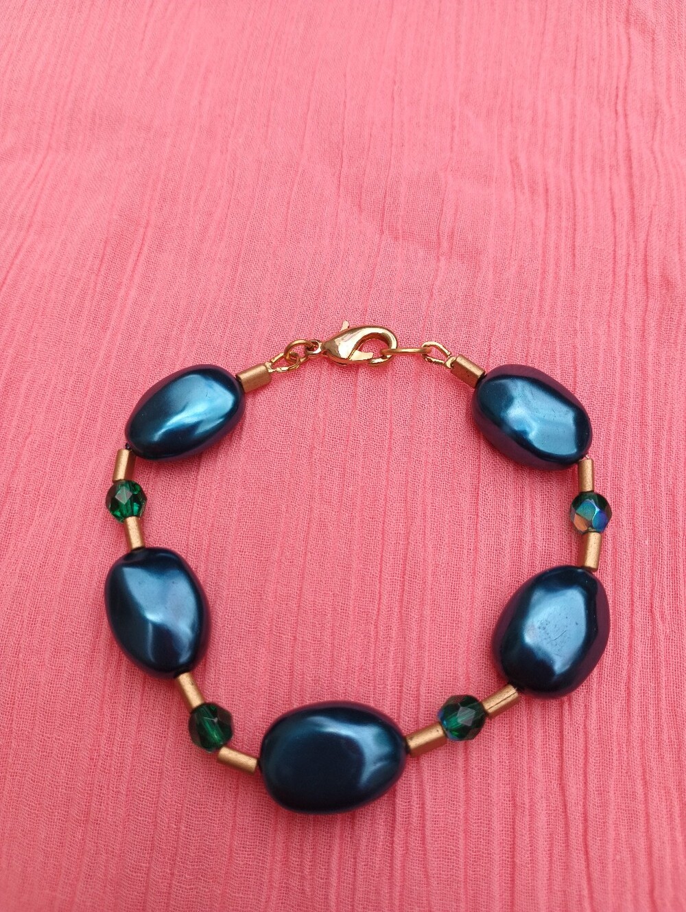 Handcrafted Blue Bead Bracelet with Gold Accents